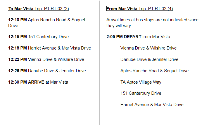 Current Bus Schedule